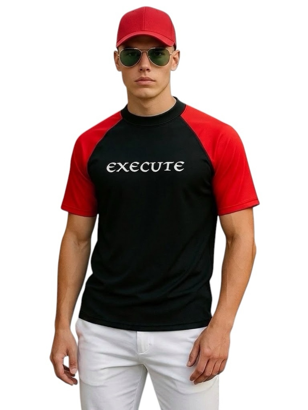 NWOT Execute Patriotic Athletic T-Shirt Black Red Stretchy UPF 30+ Performance